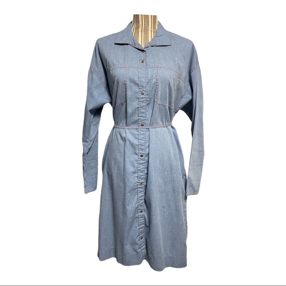 Neiman Marcus Dresses & Skirts - Vintage denim dress neiman marcus long sleeve snap button with thin belt size 12